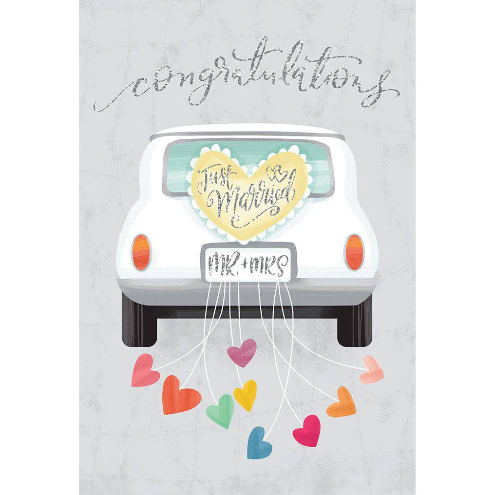 Pictura Just Married car wedding card featuring a festive design, perfect for celebrating newlyweds on their special day.